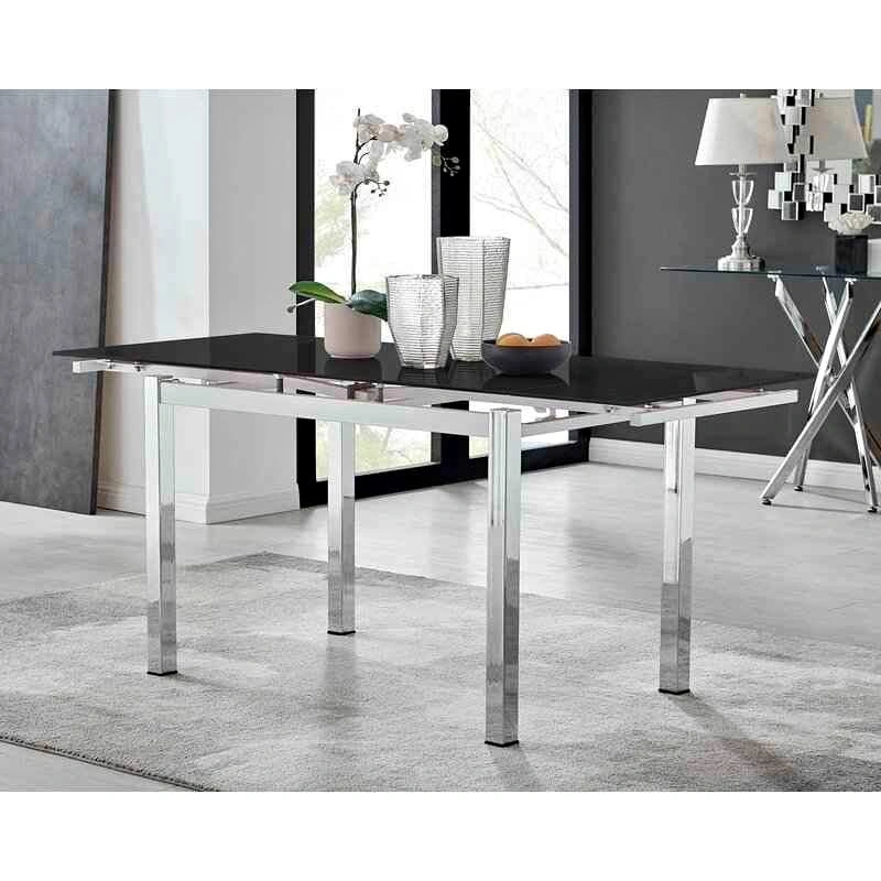 Furniture Box Enna Black Glass Extending Dining Table