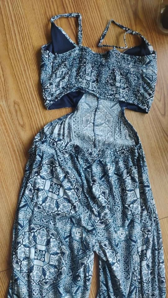 George Blue + White Wide-legged Spaghetti Strap Jumpsuit XS - photo 2