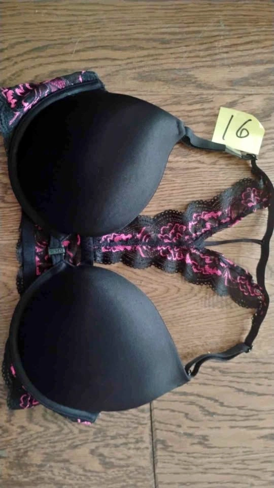 #16 Obsession Plunge La Senza Black/Pink bra front clasp 36C