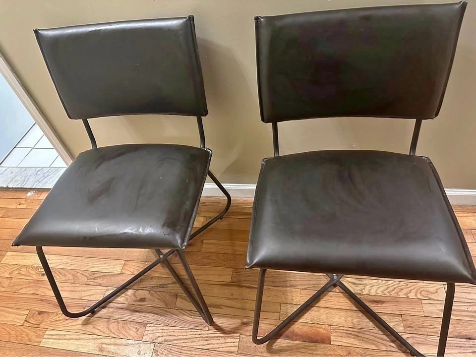 Pair of Black Faux Leather Industrial Dining Chairs