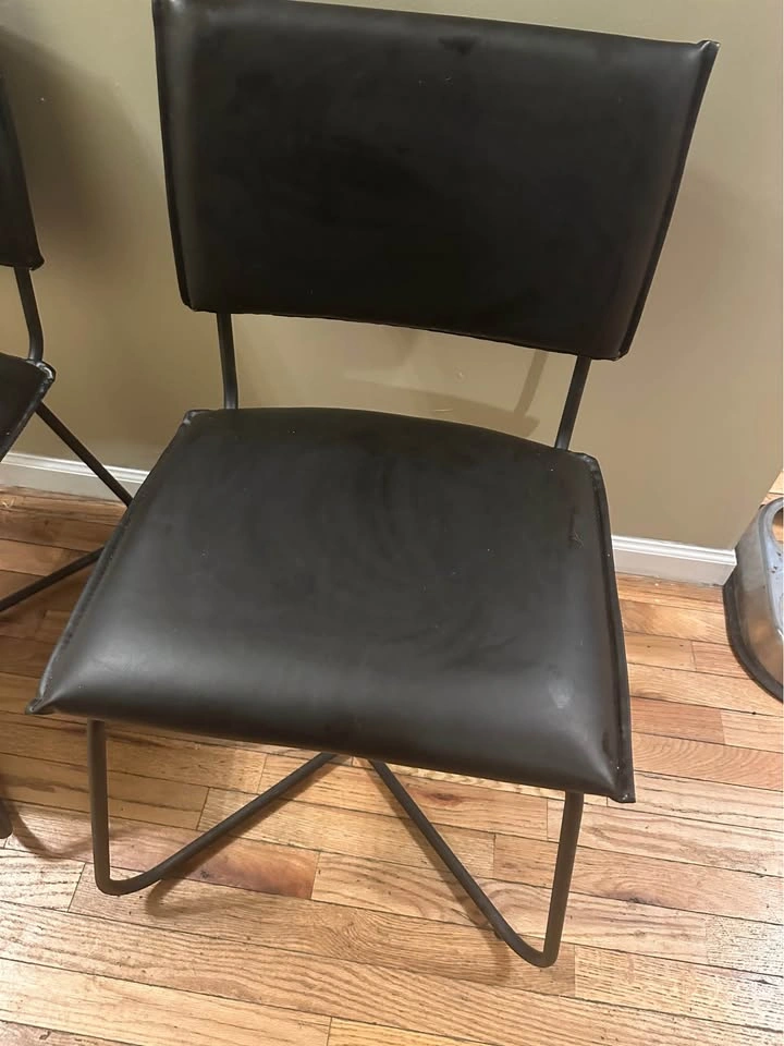 Pair of Black Faux Leather Industrial Dining Chairs - photo 2