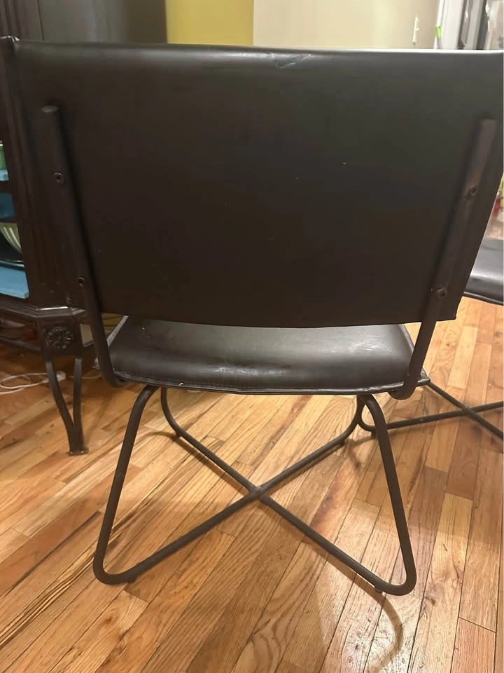 Pair of Black Faux Leather Industrial Dining Chairs - photo 3