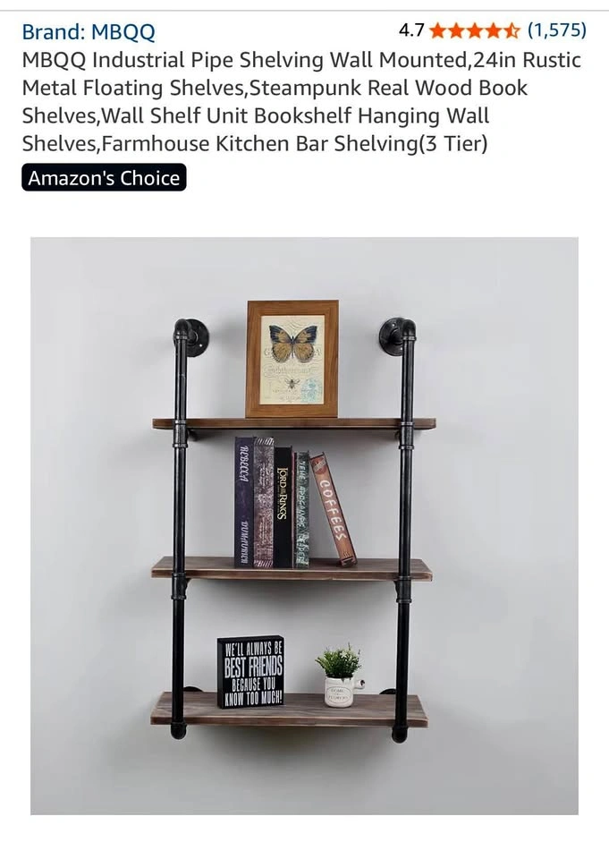 MBQQ Industrial Pipe Shelving Wall Mounted 24in 3 Tier