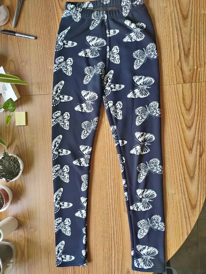 Just Cozy Fuzzy Lined Butterfly Leggings Black/White size XS