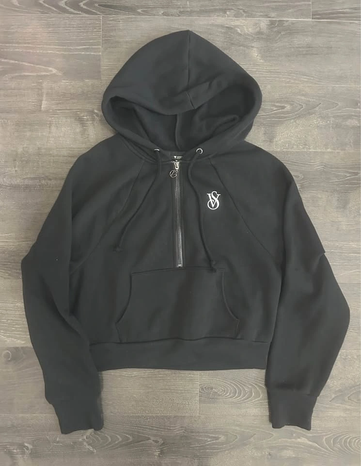 Victoria's Secret On Point Black Cropped Half-Zip Hoodie S - photo 4