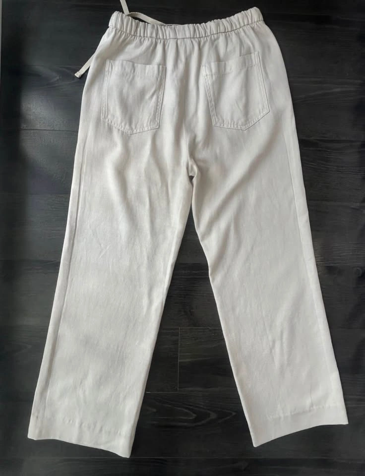 ZARA Off White Linen Wide Leg Pants Cream Drawstring XS - photo 2
