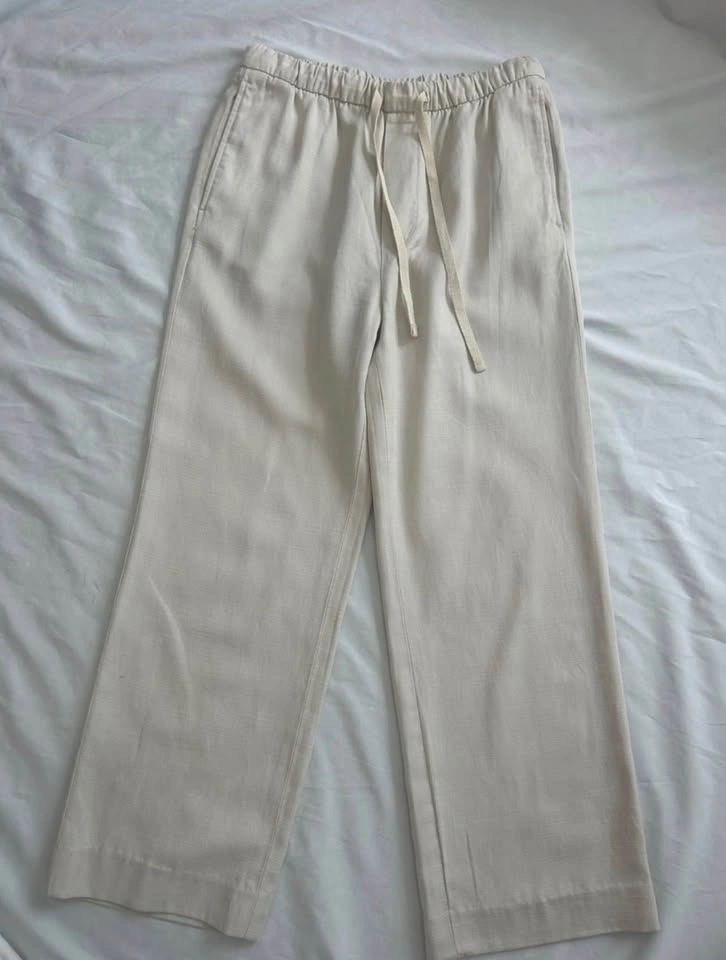 ZARA Off White Linen Wide Leg Pants Cream Drawstring XS - photo 4