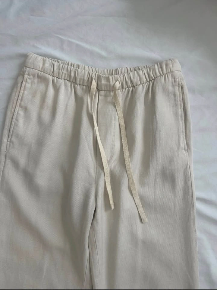 ZARA Off White Linen Wide Leg Pants Cream Drawstring XS - photo 5