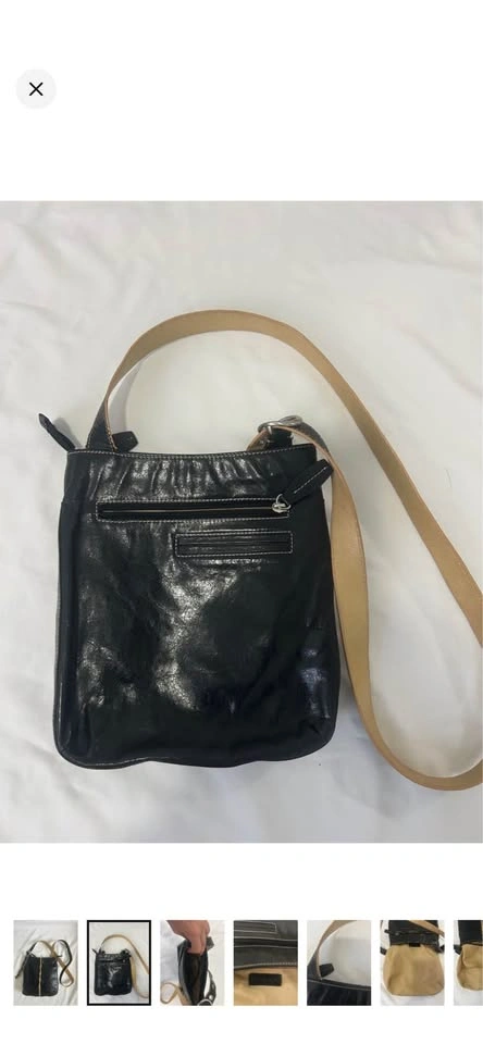 KGB Vintage Black Leather Messenger Crossbody Bag Grommet Buckle - photo 2