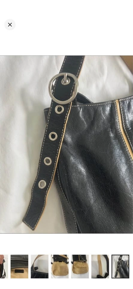 KGB Vintage Black Leather Messenger Crossbody Bag Grommet Buckle - photo 5