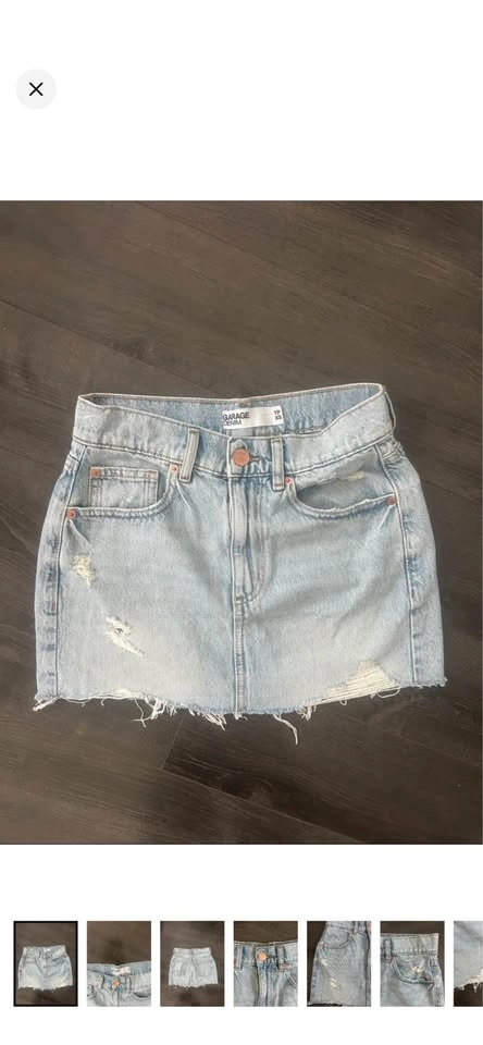 GARAGE Light Wash Distressed Denim Mini Skirt Raw Hem Y2K