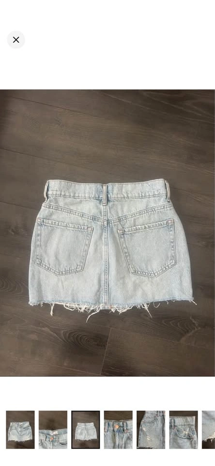 GARAGE Light Wash Distressed Denim Mini Skirt Raw Hem Y2K - photo 2