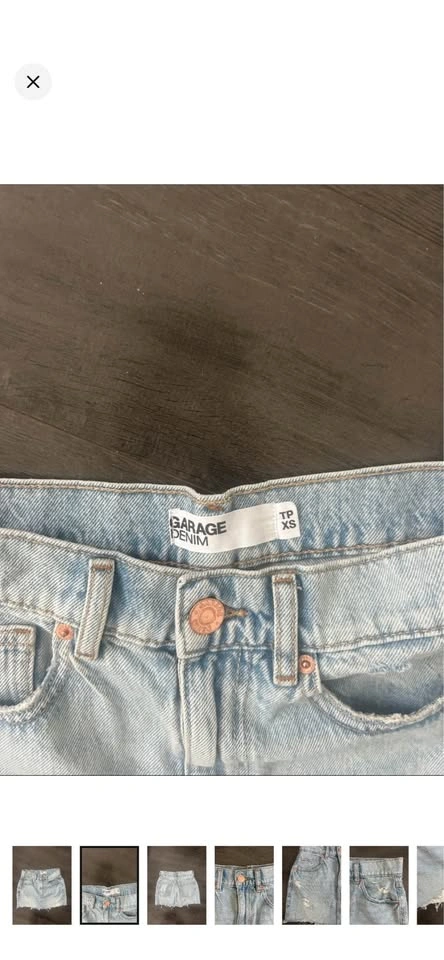 GARAGE Light Wash Distressed Denim Mini Skirt Raw Hem Y2K - photo 3