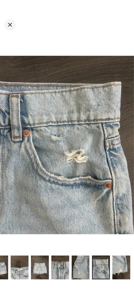 GARAGE Light Wash Distressed Denim Mini Skirt Raw Hem Y2K - photo 5