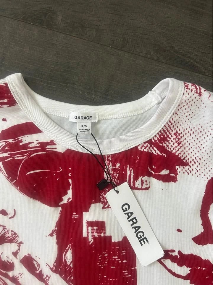 Garage NTW Red White Graphic Baby Tee Crop Top Size S - photo 2