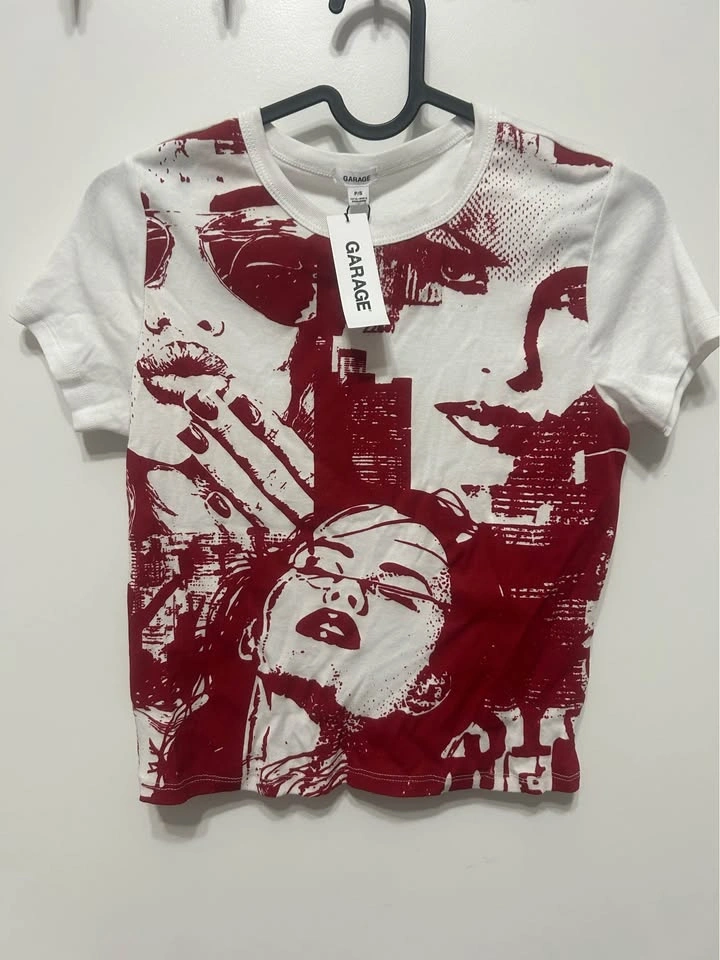 Garage NTW Red White Graphic Baby Tee Crop Top Size S - photo 5