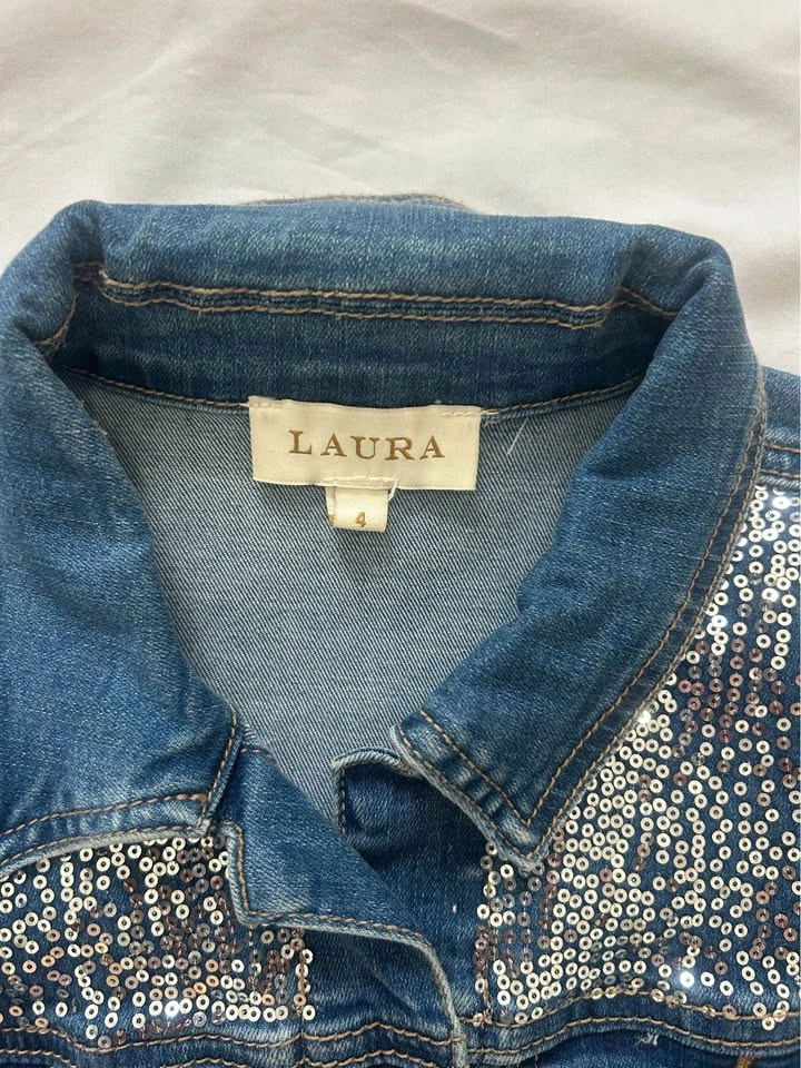 LAURA Glam Sequin Denim Jacket | Size 4 | Sparkle Jean Jacket - photo 2