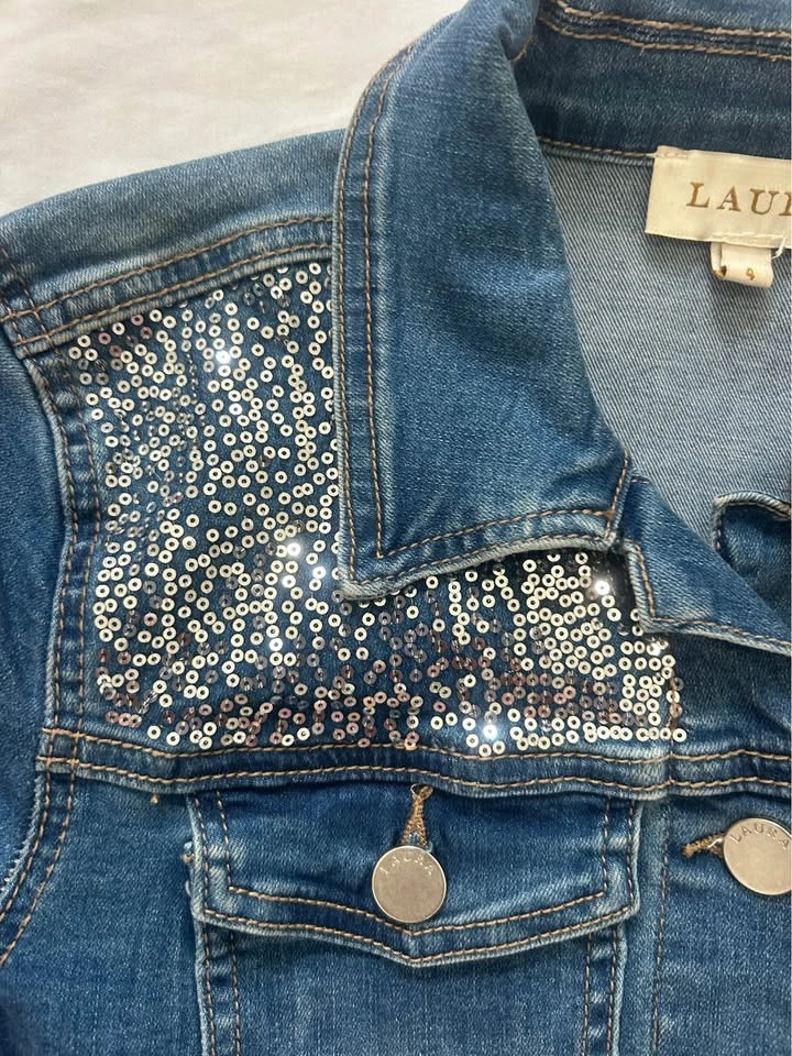 LAURA Glam Sequin Denim Jacket | Size 4 | Sparkle Jean Jacket - photo 3