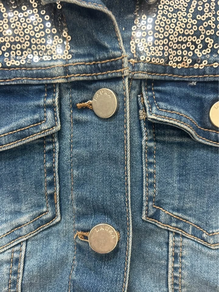 LAURA Glam Sequin Denim Jacket | Size 4 | Sparkle Jean Jacket - photo 4