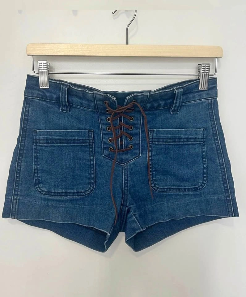 Lord & Taylor Boho Lace Up Front Mid Rise Denim Shorts Size 0