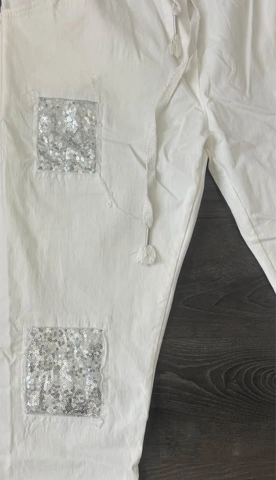 Made in Italy White Sequin Patch Joggers Size M/L - photo 3