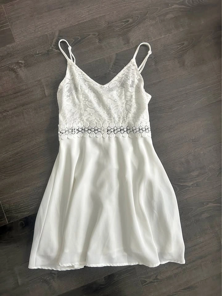 SHEIN White Lace Bodice Crochet Waist Cami Mini Sundress S