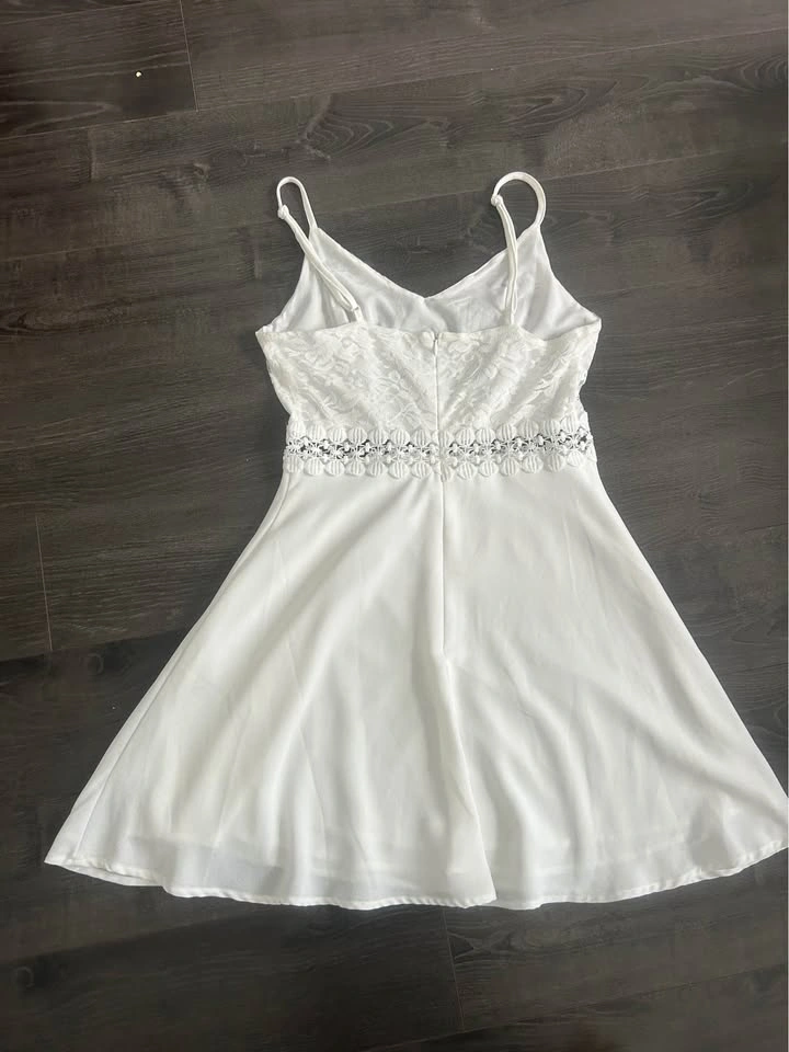 SHEIN White Lace Bodice Crochet Waist Cami Mini Sundress S - photo 2