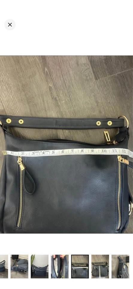 Navy Blue Hobo Shoulder Bag Vegan Leather Gold Hardware Zip - photo 5