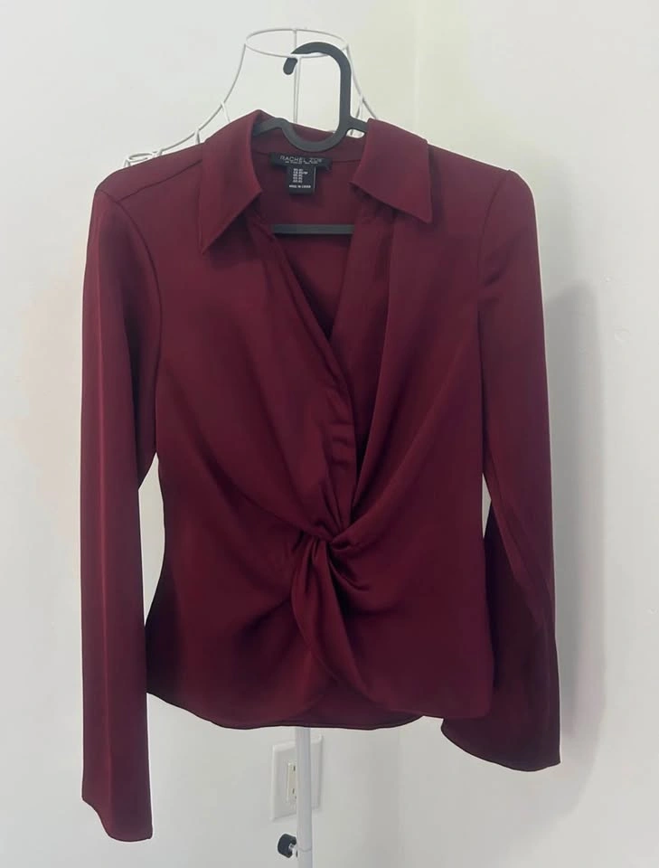 Rachel Zoe Burgundy Satin Twist Front Long Sleeve Blouse Top - photo 2
