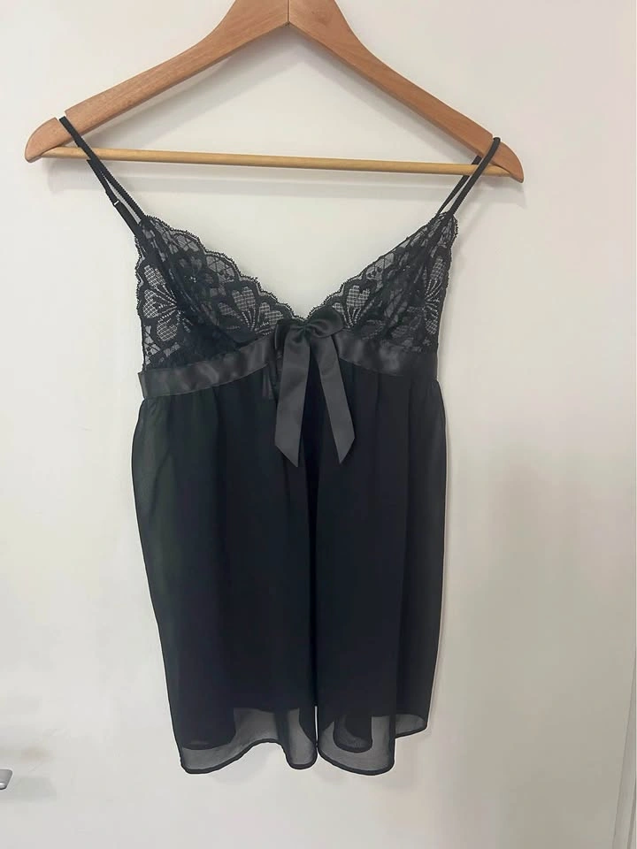 La Senza Black Lace Mesh Babydoll Lingerie Slip Dress Small