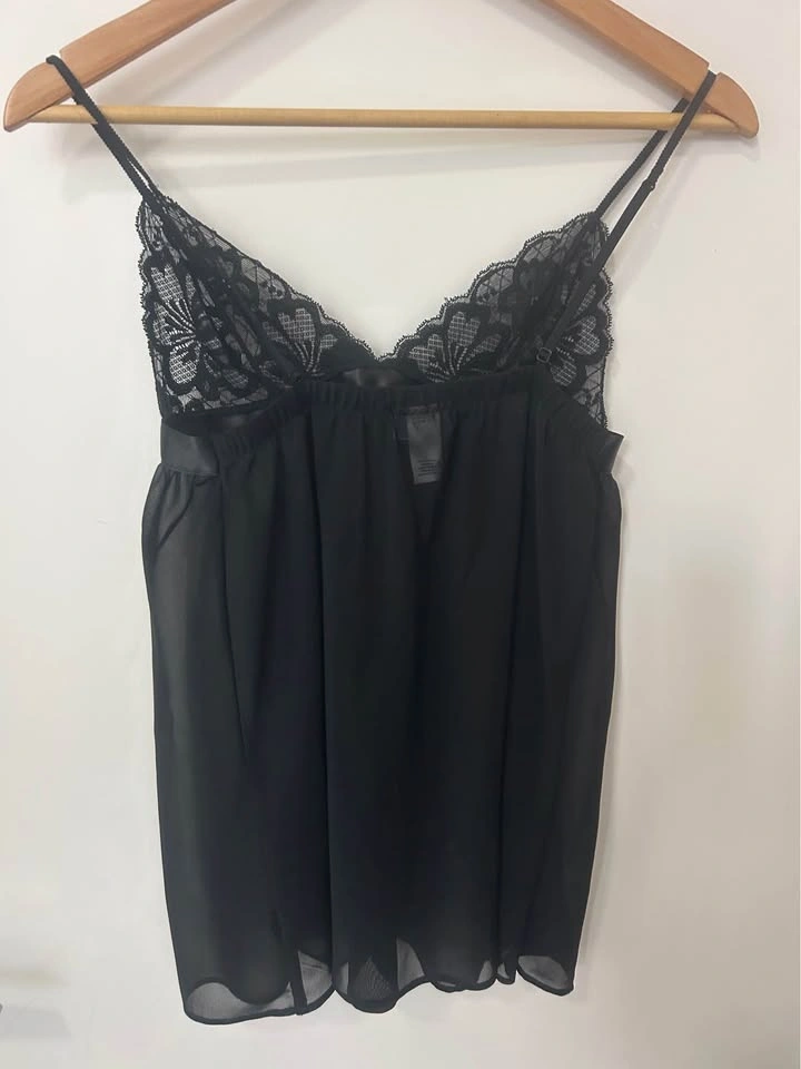 La Senza Black Lace Mesh Babydoll Lingerie Slip Dress Small - photo 2