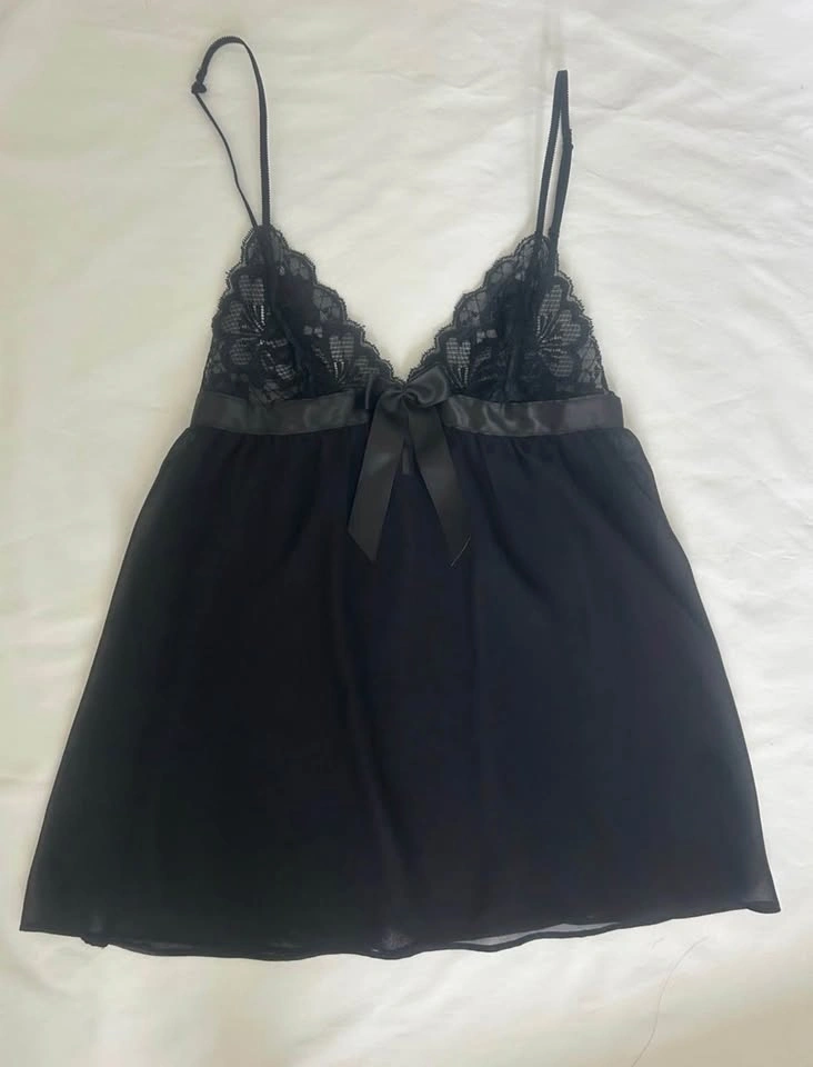 La Senza Black Lace Mesh Babydoll Lingerie Slip Dress Small - photo 4