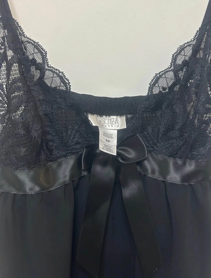 La Senza Black Lace Mesh Babydoll Lingerie Slip Dress Small - photo 5