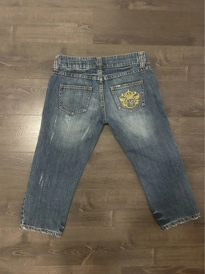 Vintage Salad Gal Y2K Embroidered Crown Low Rise Cropped Jeans - photo 2