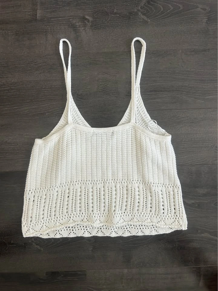 Streetwear Society Off White Crochet Knit V Neck Cami Crop - photo 2