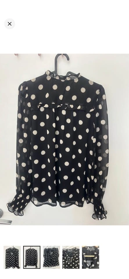 NWT Melanie Lyne Black Cream Polka Dot Ruffle Blouse Size XS - photo 2