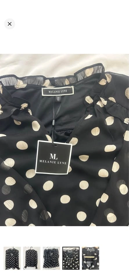 NWT Melanie Lyne Black Cream Polka Dot Ruffle Blouse Size XS - photo 3