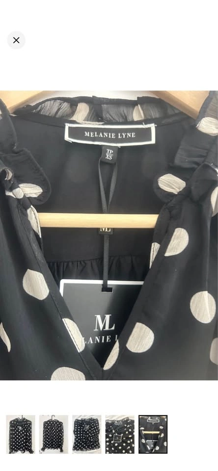 NWT Melanie Lyne Black Cream Polka Dot Ruffle Blouse Size XS - photo 4