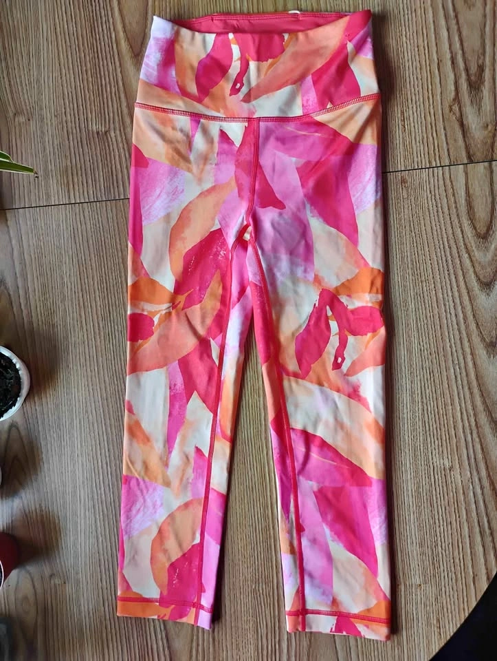 Athletic Works Dri•More Fitted Crop Yoga Pants Orange/Pink XS