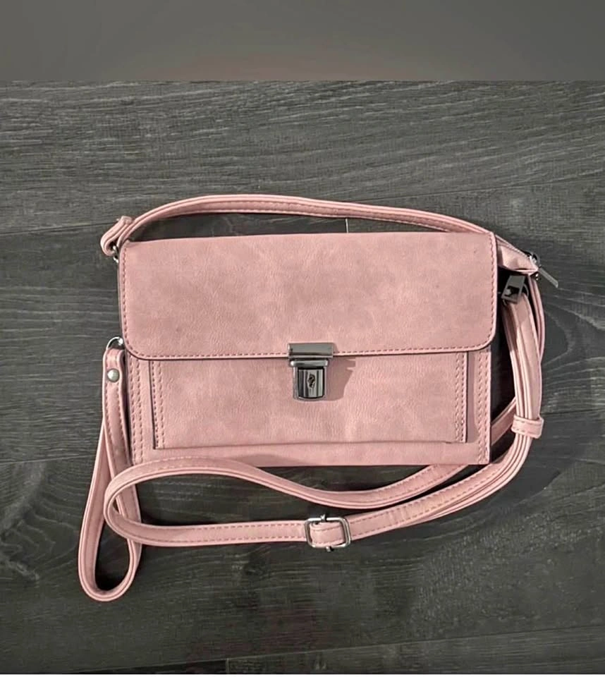 Dusty Pink Faux Leather Crossbody Bag