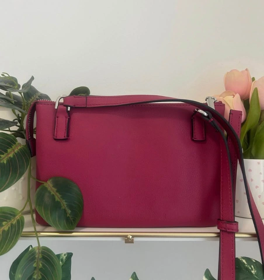CALVIN KLEIN Magenta Pink Crossbody Bag Silver Logo Double Zip - photo 2