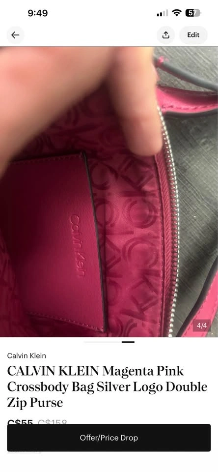 CALVIN KLEIN Magenta Pink Crossbody Bag Silver Logo Double Zip - photo 4