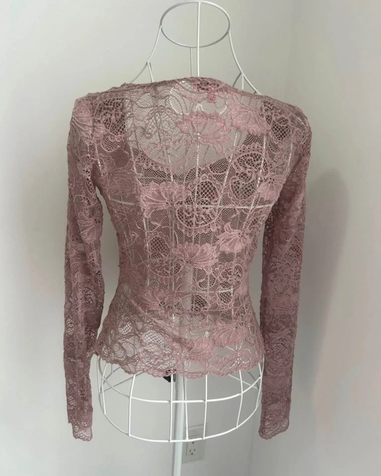GUESS Dusty Rose Floral Lace Long Sleeve Top - Size XS - photo 4