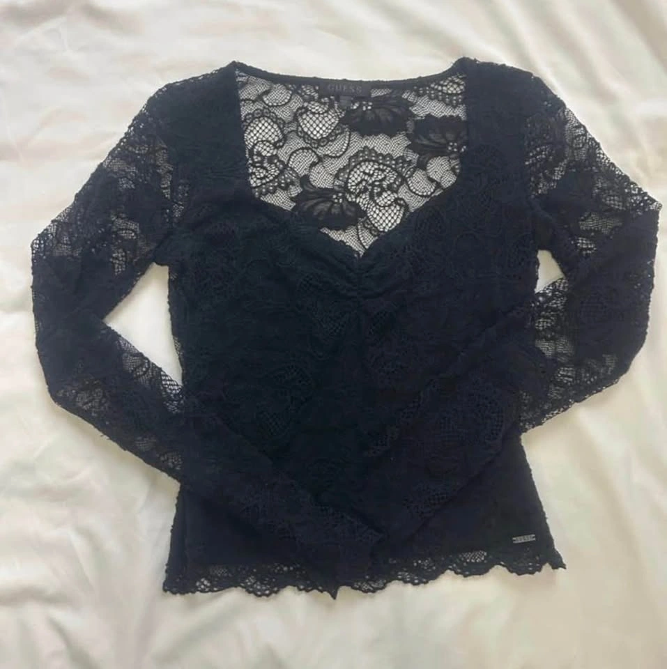 GUESS Black Floral Lace Long Sleeve Top - Size XS - photo 2