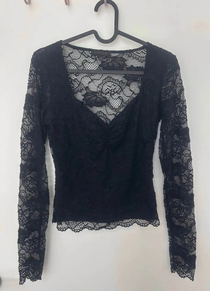 GUESS Black Floral Lace Long Sleeve Top - Size XS - photo 4