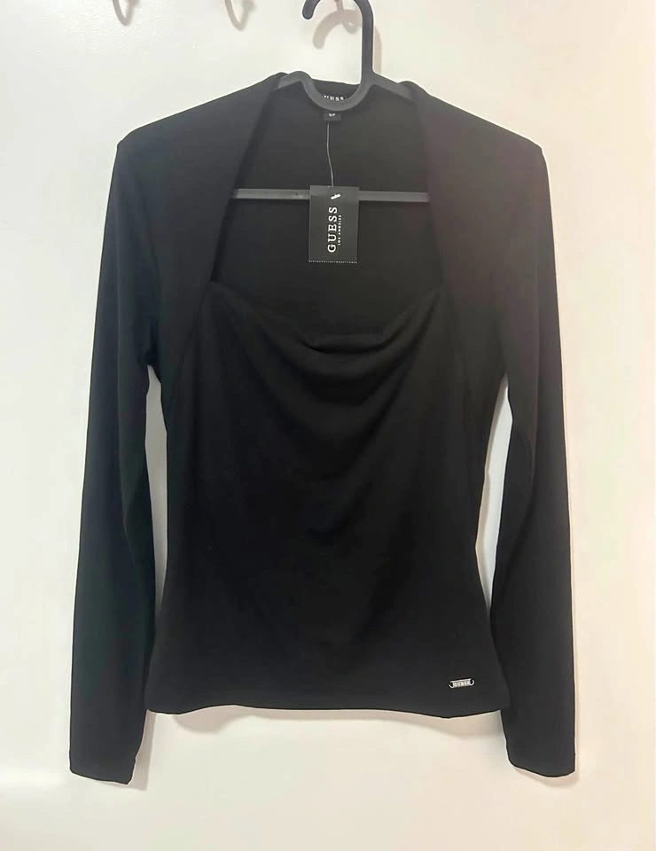 NWT GUESS Black Emmy Sweetheart Long Sleeve Top / Size Small