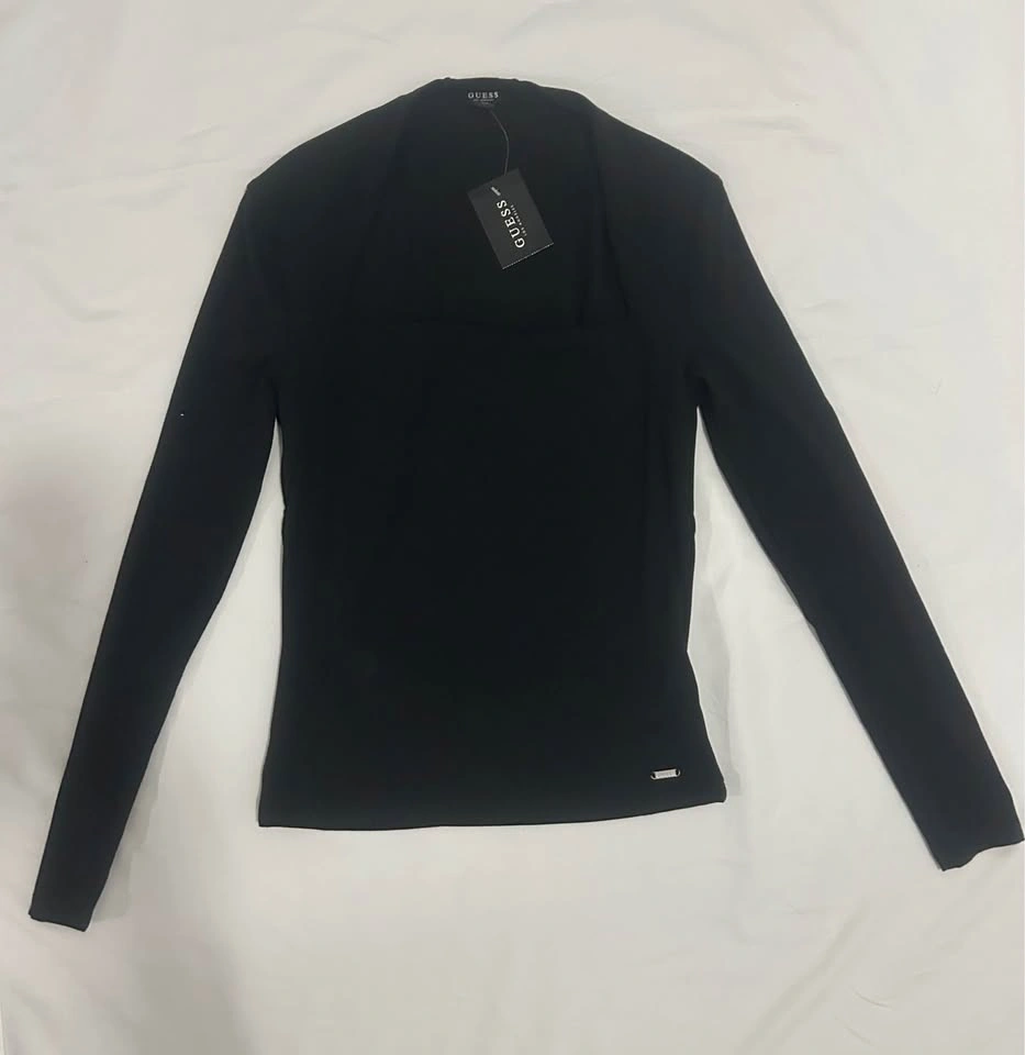 NWT GUESS Black Emmy Sweetheart Long Sleeve Top / Size Small - photo 2