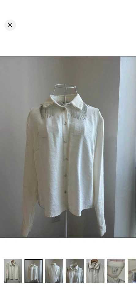 Y.A.S Ivory Fringe Rhinestone Chain Collar Blouse - Size S