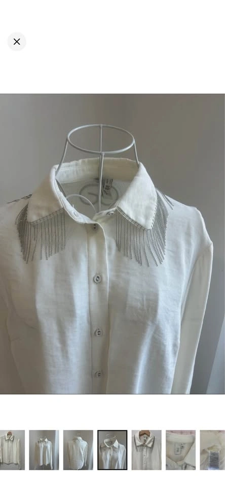 Y.A.S Ivory Fringe Rhinestone Chain Collar Blouse - Size S - photo 2