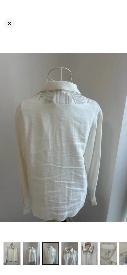 Y.A.S Ivory Fringe Rhinestone Chain Collar Blouse - Size S - photo 3